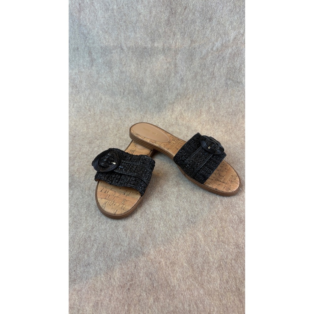Nine West Womens Black Woven Buckle Slide Sandals Cork Footbed 8M NWT